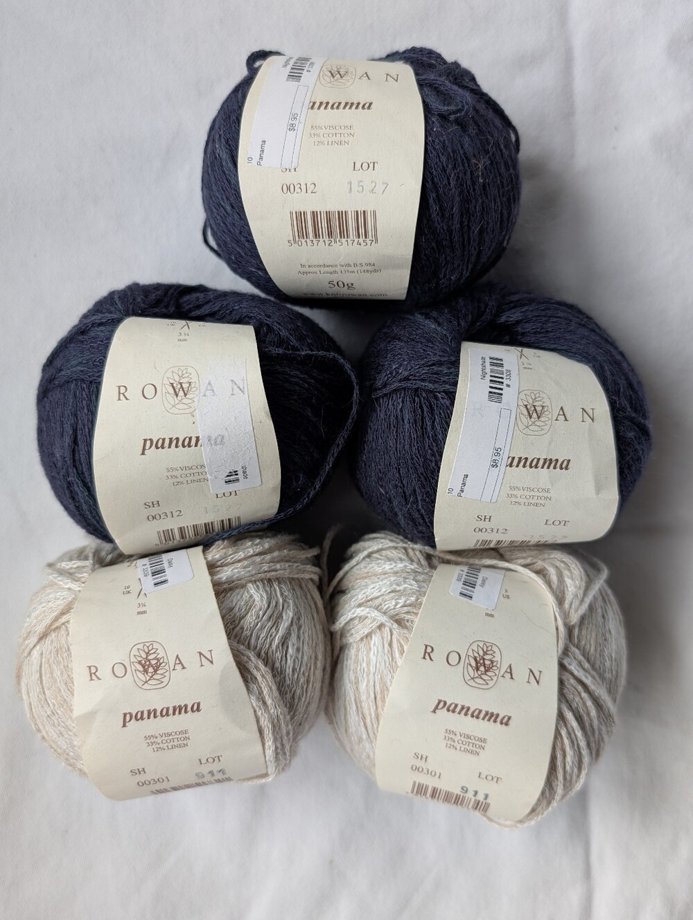 Rowan Panama Yarn Bundle Lot - Navy & Cream 5 Balls